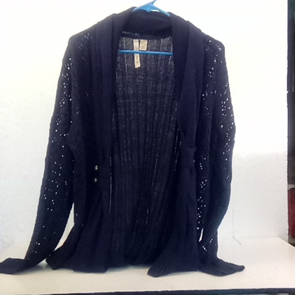 Design blue cardigan long sleeve wrap no buttons extra large